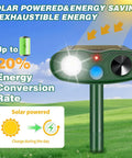 Fortress Pro Deer Repellent With Solar Ultrasonic Motion Activated Alarm And LED Light, green solar stake in grass