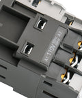 Close-up of Three Pole Magnetic Contactor 60A 110V AC Coil With 2NO2NC Auxiliary Contacts DIN Rail Mount UL Listed.