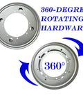 Built Tough Nine Inch Lazy Susan Hardware Kit With Square Rotating Bearing Plate, silver 360-degree rotating hardware showing top view.