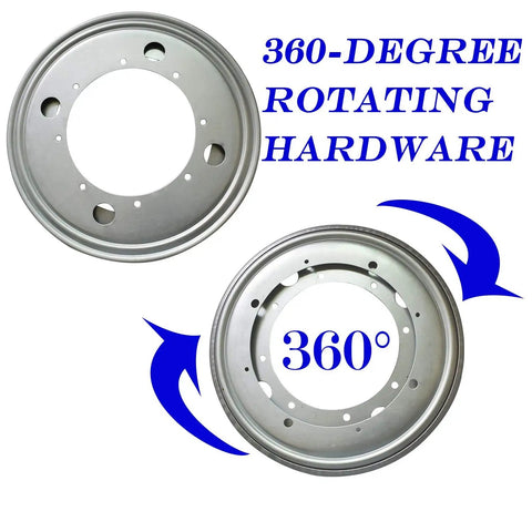 Built Tough Nine Inch Lazy Susan Hardware Kit With Square Rotating Bearing Plate, silver 360-degree rotating hardware showing top view.
