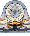 Baroque Style Desk Clock Lamp With Tiffany Stained Glass, Blue Glass Accent Table Lamp For Living Room Or Bedside, Night Light And Quartz Clock Inside