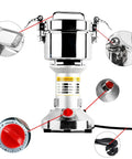 Turbo High Speed 700g Electric Grain Mill Grinder Powder Machine 2500W 36000RPM Stainless Steel with detailed parts view