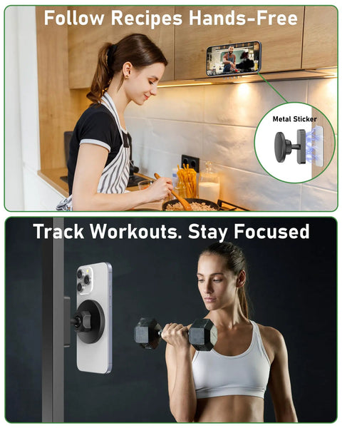 Dual Magnets Golf Cart Phone Holder With MagSafe Compatibility used in kitchen and gym settings