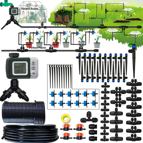 Smart Drip Irrigation Kit With Water Timer, 162 Feet System, 5/16 Inch ID And 1/4 Inch Pipe, Auto Watering For Garden Layout