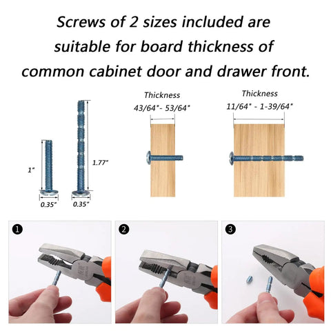 Demonstration of screws for 25 Pack Cabinet Knobs And Drawer Pulls Set Brushed Satin Nickel 1.18 Inch Round Zinc Alloy Hardware installation.