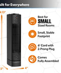 Ceramic Oscillating Tower Space Heater With Built In Thermostat And Two Heat Settings Energy Efficient Tiny But Mighty Portable 1500W Unit Delivers Even Heating Quiet Operation Wide Oscillation Desk Or Home Use Black