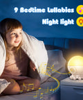 Child using Kids Night Light With Remote And Timer, 360 Degree Rotation Projector With 3 Films, 9 Lullaby Songs