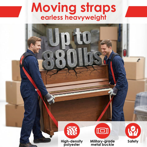 Two Person Moving Straps With Back Support lifting piano, men using Heavy Duty Lifting Slings For Furniture And Appliances Up To 800lbs