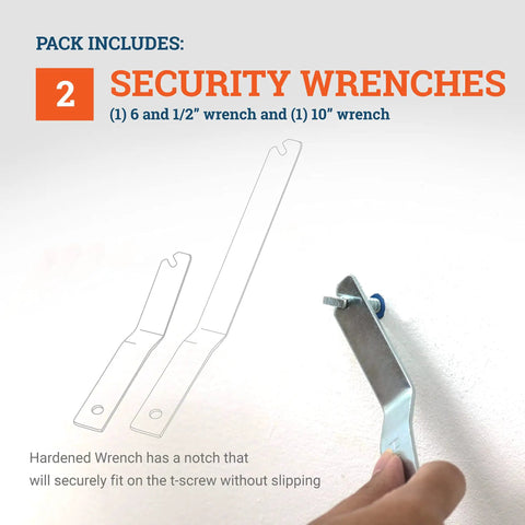 Hella Durable T Head Security Wrench For Picture Frame Installation With Tough Steel Build, showcasing 6.5 and 10-inch wrenches.