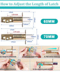Illustration showing how to adjust latch length for Keyless Mechanical Combination Lock With Keypad, Black Finish, 60mm and 70mm sizes.