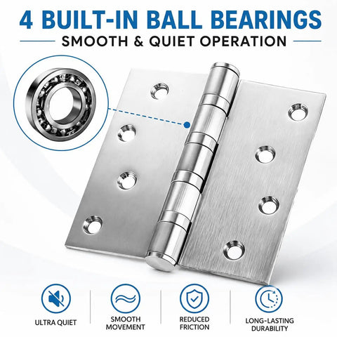Eight Pack Heavy Duty Stainless Steel Door Hinges 4x4 Inches With Ball Bearing, 3mm Thick Brushed Nickel Finish