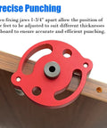 Heavy Duty Woodworking Dowel Jig Drill Guide With Vertical Pocket Hole Locating System Featuring Rock Solid Aluminum Build and Full Metric Bushing Set For Dead On Alignment Every Single Project, red adjustable fixing jaws for precise punching.
