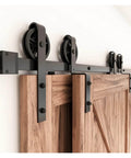 Antique Style Bypass Sliding Barn Door Hardware Kit With Black Top Mounted Tracks And Rollers For Double Doors Smooth Quiet