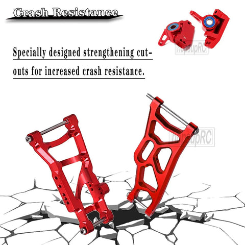 Front And Rear Full Metal Shock Upgrade Kit For One Tenth Scale Rustler And Stampede VXL 2WD RC Cars with red alloy A arms