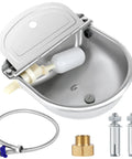 No Fuss Automatic Livestock Water Dispenser With Heavy Duty Stainless Steel Horse Water Bowl and Slick Float Valve Auto Fill Trough components.