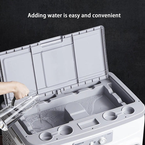 Kick Serious Sweat With This Hella Badass Evaporative Swamp Cooler Featuring Garden Hose Auto Fill 4800 Cfm 90 Swing And 8 Hour Timer For Patio Garage Commercial Cooling Chill, showing easy water addition.