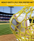 Baseball hitting upgraded 22 Foot By 12 Foot By 8 Foot batting cage 4 ply anti tear netting, field in background.