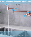 Rose Gold Pot Filler Faucet Wall Mount With Folding Extendable Arm And Double Joint Swing Stainless Steel Build