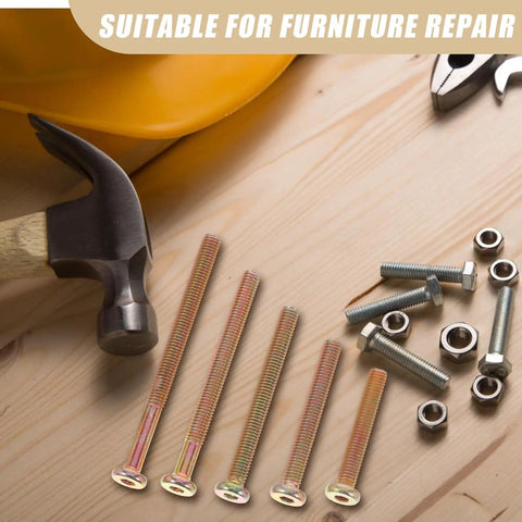 49 Piece M6 X 40 To 80Mm Hex Socket Screws And Barrel Nuts Hardware Kit For Furniture Repair On Wooden Surface With Hammer And Tools
