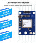 2 Pack GY-NEO6MV2 NEO-6M GPS Module For Flight Control, 3.3V to 5V power with ceramic antenna visible, low power consumption.