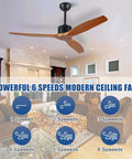 52 Inch Solid Wood Ceiling Fan No Light For Outdoor Patio With Three Brown Blades In Gray Walnut Finish Moisture Proof Farmhouse Style For Living Room Bedroom And Kitchen in a modern living room with 6 speed settings.