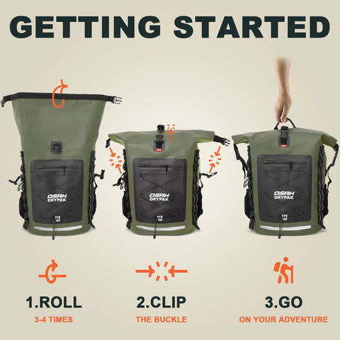 Waterproof Dry Bag Backpack 35L 55L 85L Heavy Duty Roll Top For Travel Kayaking Boating Camping Rafting And Fishing demonstration