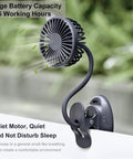 Clip On USB Mini Desk Fan with Emergency Power Bank Rechargeable, flexible neck, 3 speed, black, clip-on edge view