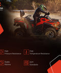 Person riding red ATV showing durability of Honda ATV Fuel Pump Drop In Fit for Rancher 420 and Foreman 500 FourTrax from 2007 to 2014