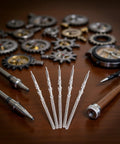 Five Piece Silver Steel Watch Stem Crown Kit For NH35 NH36 NH38 NH39 Movements with tool background