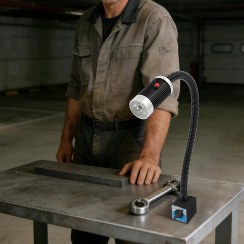 360 Degree Flexible Gooseneck Magnetic Led Work Light With Adjustable Base for bright illumination in workshop setting.