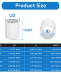 Product size chart of 20 Pack 3/4 Inch PVC Coupling Fittings Socket To Socket Schedule 40 with OD and ID dimensions listed.