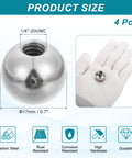 4 Pack 17mm Ball Nut Knobs With 1/4-20 UNC Female Threads, steel ball joint adapter in hand showing size, silver