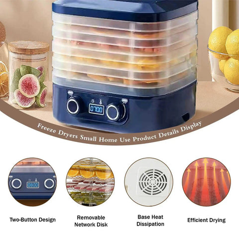 No Sweat Compact Home Dehydrator For Countertops With Five Stackable Trays, showing digital controls and drying racks.