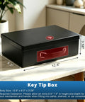 Fireproof Document Safe Box With Key Lock Water And Fire Resistant Storage Chest For Documents Jewelry Passport Cash Compact 12.6 By 8.3 By 4.3 Inches Black on marble table.