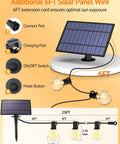 Outdoor Solar String Lights 25 Ft With Remote Waterproof Dimmable 3 Modes Patio Lighting diagram showing solar panel and bulbs.