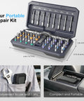42 In 1 Magnetic Screwdriver Set With Ratchet Handle Portable Multi Bit Tool Kit shown open with bits and dimensions visible.