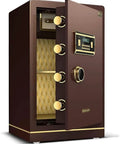Digital Home Safe With Alarm and Password Lock, All Steel Security Safe for Bedroom, open door showing interior compartments and keypad
