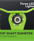 Close-up of 60V Brushless Earth Auger For Post Holes And Gardens, Heavy Duty Digger with LED lights and 7/8-inch shaft diameter