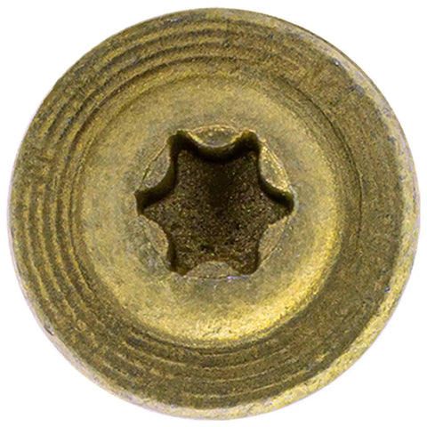 Top view of Beefy 4 Inch Lag Screw With Torx Star Drive Exterior Bronze Coated For Outdoor Wood 100 Pack Size 15 Thread Notched Type 17 Point