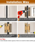Installation steps for Four Point Five Inch Concealed Door Hinges For Invisible And Folding Doors with drill and screws.
