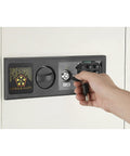 In Wall Safe For Home Or Biz With LED Keypad And Two Manual Override Keys Big Interior For Cash Jewelry Passports And More Discreet Hidden Safe You Can Access Fast And Easy with hand using key