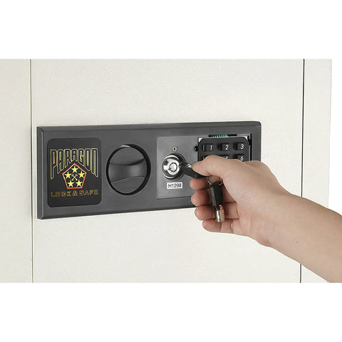 In Wall Safe For Home Or Biz With LED Keypad And Two Manual Override Keys Big Interior For Cash Jewelry Passports And More Discreet Hidden Safe You Can Access Fast And Easy with hand using key