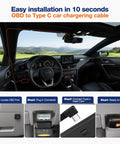 Ultimate OBD2 to USB C Adapter Hardwire Kit for Dash Cameras installation guide, showcasing connection steps in car interior.
