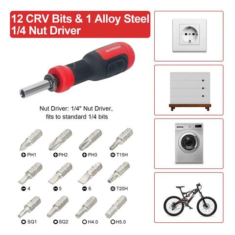 Multi Screwdriver 13 In 1 Set With 1/4 Nut Driver And 12 Bits Including Torx Security, Flat Head, Phillips, Hex, Square for DIY