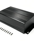 Rugged Split Aluminum Enclosure Project Box With A Slick Brushed Cap, Zero Sweat Cooling Case For Diy Circuit Boards And Tech Builds, Built Tough To Dump Heat And Crush Any Bench Job In Sand Black with screws.