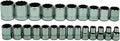 24 Piece Metric Shallow 12 Point Socket Set For Half Inch Drive With Supertorque Lobular Openings shown in organized layout