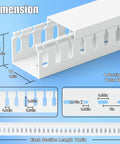 Dimensions of 66 Inch Open Slot Cable Management Raceway Kit for Under Desk Setup, 1.4 in height, 1.6 in width, 16.5 in per section.
