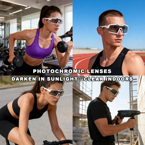 Light Adapting Transition Lenses For Serious Sun Glare Blocking Safety Glasses With Ansi Z87 Certification. Athletes using them indoors and outdoors.