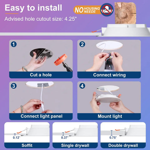 Installation guide for Smart RGBCW Recessed Lighting Kit 4 Inch 12W LED Downlights With Junction Box, 1080 Lumen Color Changing Ceiling Light.