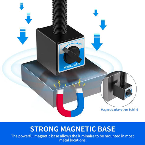 Magnetic Work Light 2000 Lumens With 20 Inch Flexible Arm For Garage And Shop, Strong Magnetic Base, 120V Black, shown mounted.